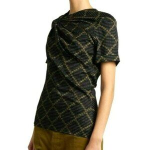 Isabel Marant Geometric Twist Pleat Navy Blouse Jancis Chic Fall Designer Top